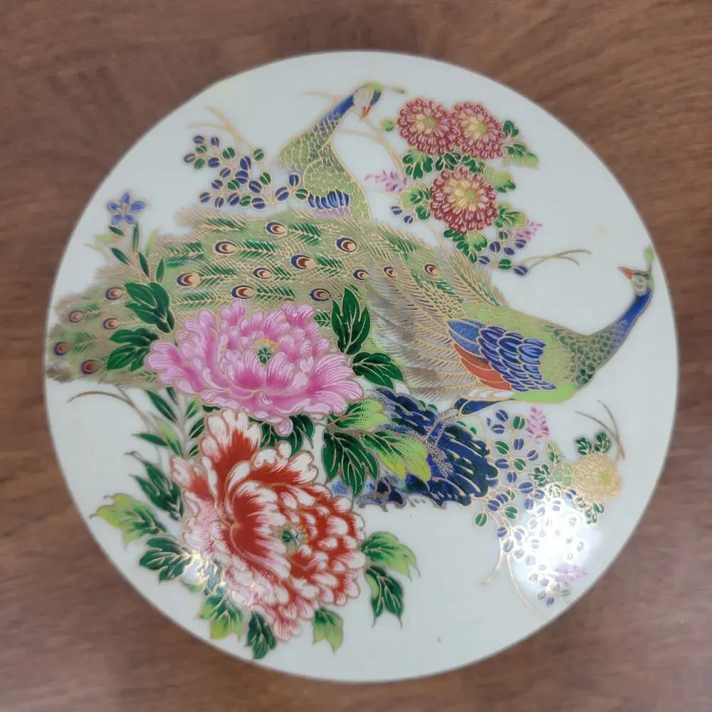 Vintage Andrea by Sadek Peacock Trinket Jewelery Box with Lid Made‎ in Japan